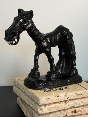 Hand Carved Coal Donkey Figurine / Sculpture